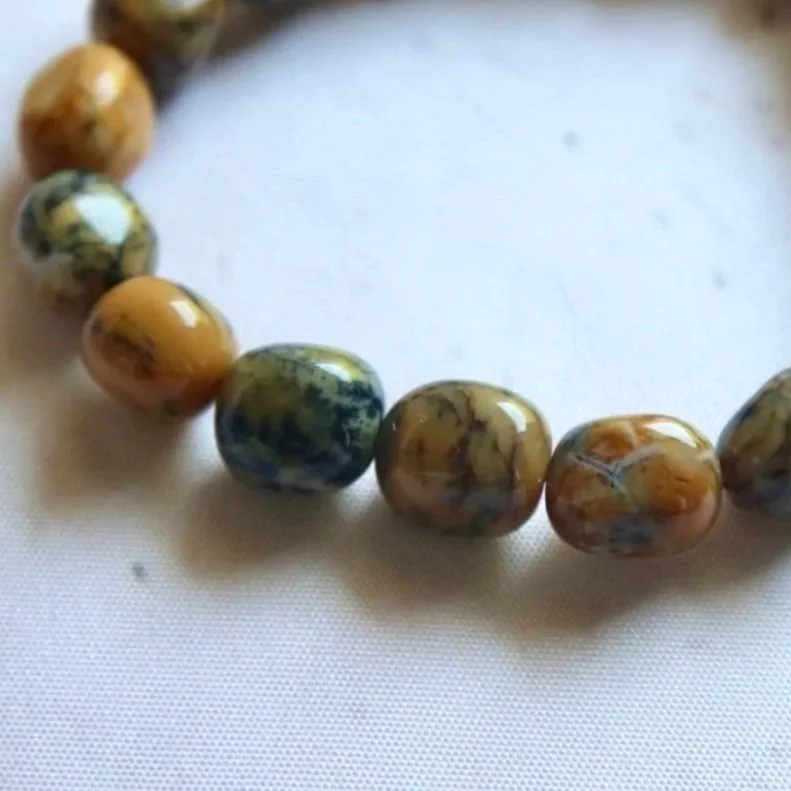 Natural Australian Moss Opalite crystal bracelet with irregular polished tumble beads in varied earthy colours
