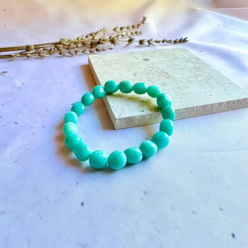 Amazonite stretch bracelet with blue-green natural crystal beads