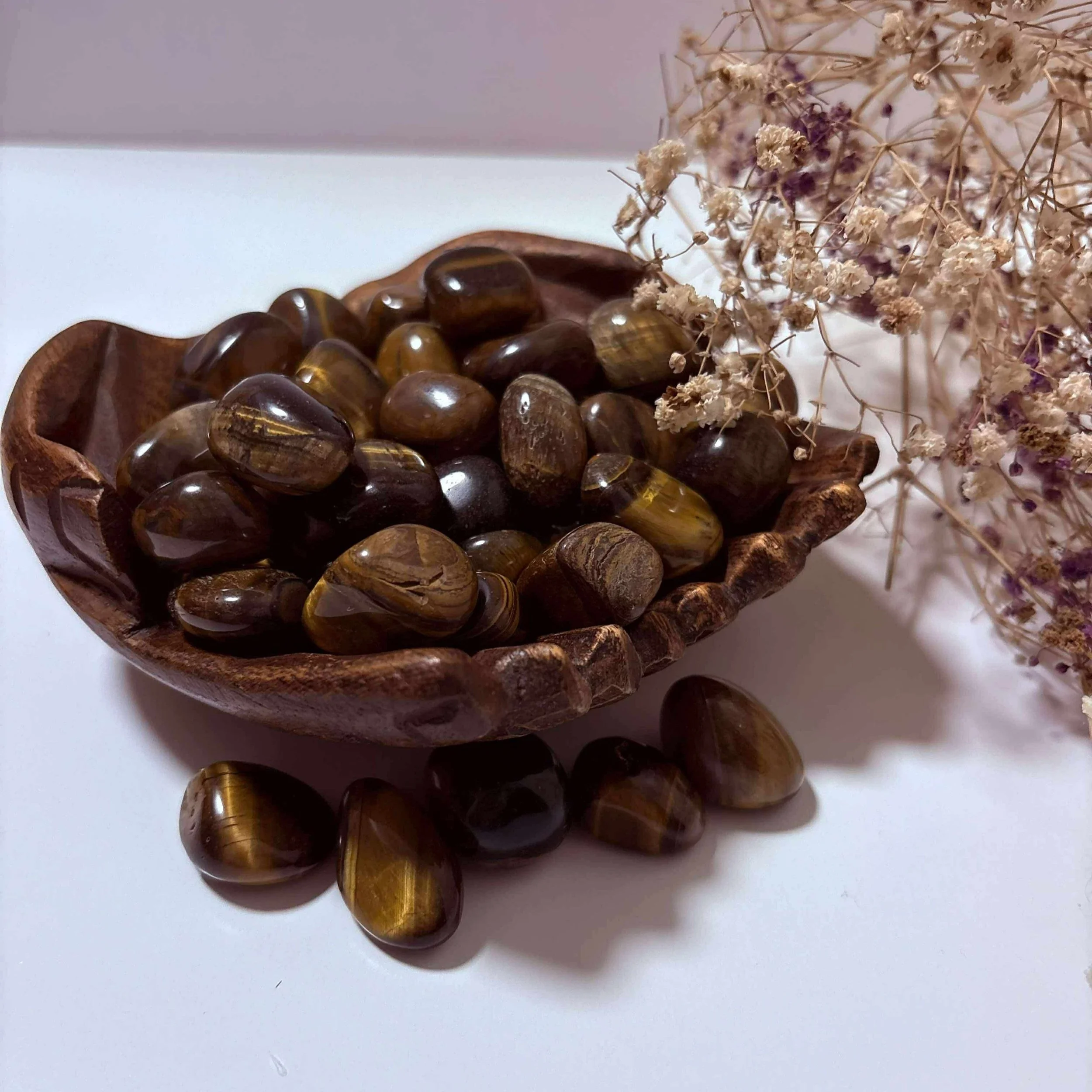 Polished Tiger Eye crystal tumble, shimmering stone for courage and focus