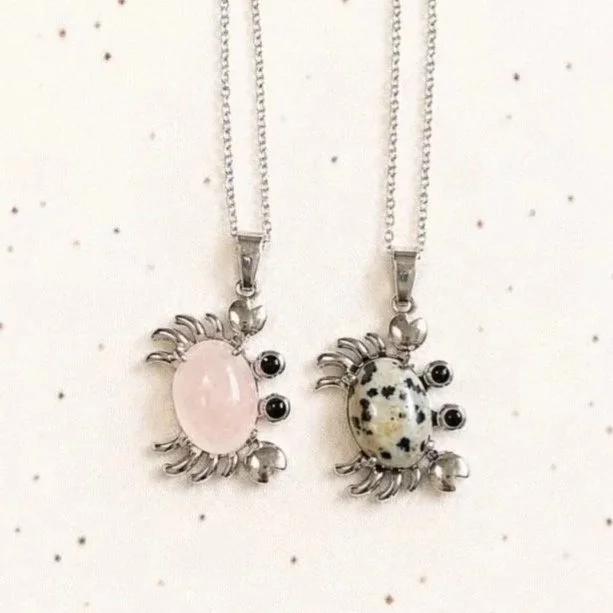Crystal Crab Necklace | Rose Quartz | Dalmatian Jasper | Ocean Animal Jewellery