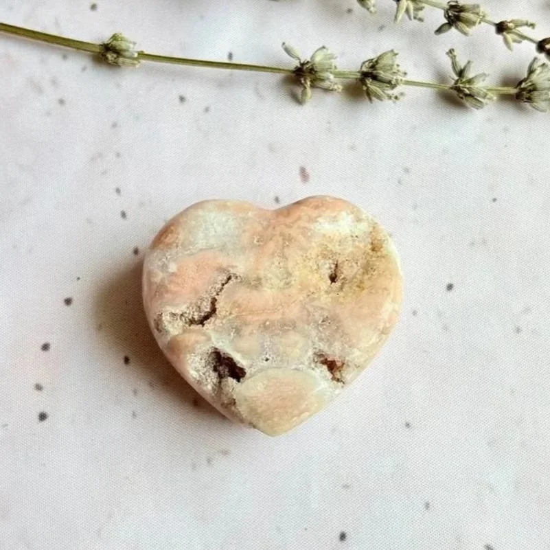 Pink Amethyst druzy heart featuring sparkling crystal pockets and soft blush pink colouring