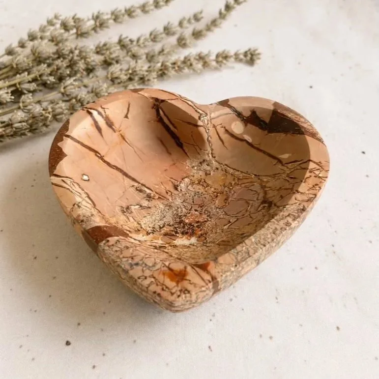 Natural Red Picture Jasper crystal bowl displaying unique landscape-like patterns and polished finish.