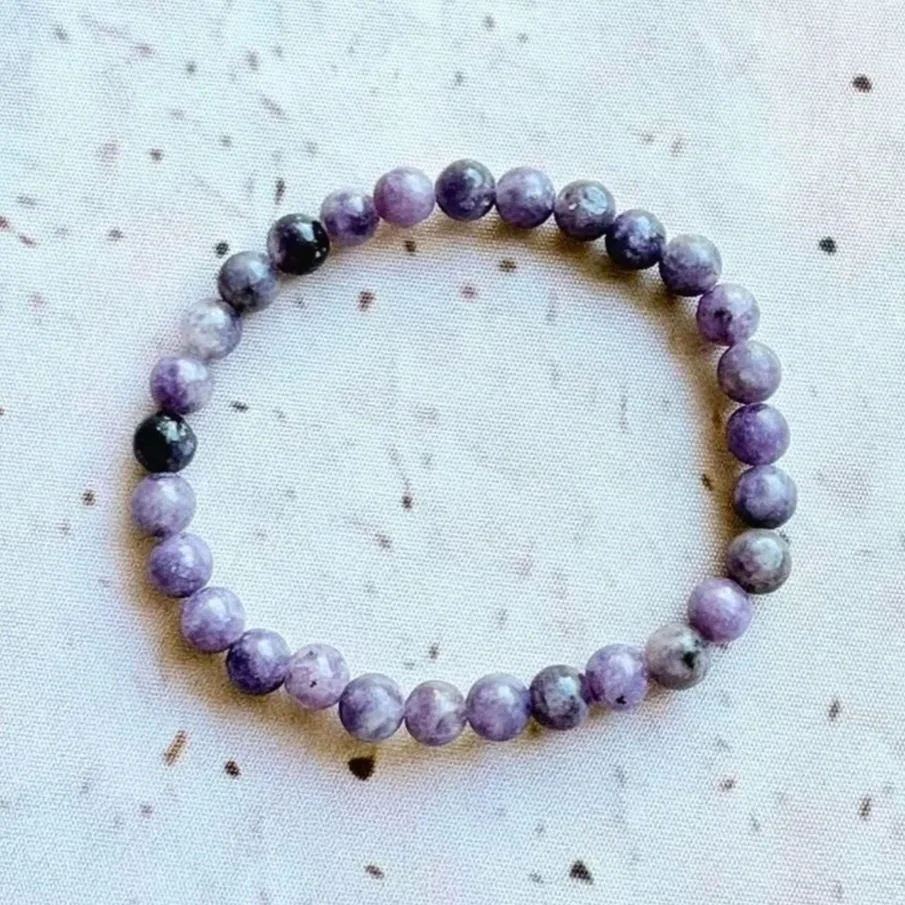 Natural Lepidolite bead bracelet featuring polished 6mm round beads
