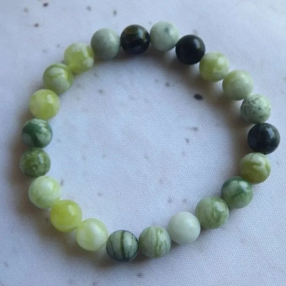 Flower Jade | Round Bead Bracelet