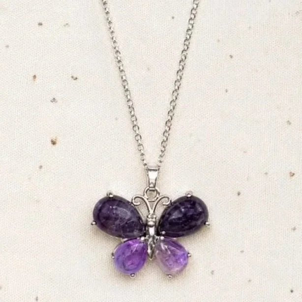Crystal Butterfly Necklace | Amethyst Pendant | Transformation & Calm Energy