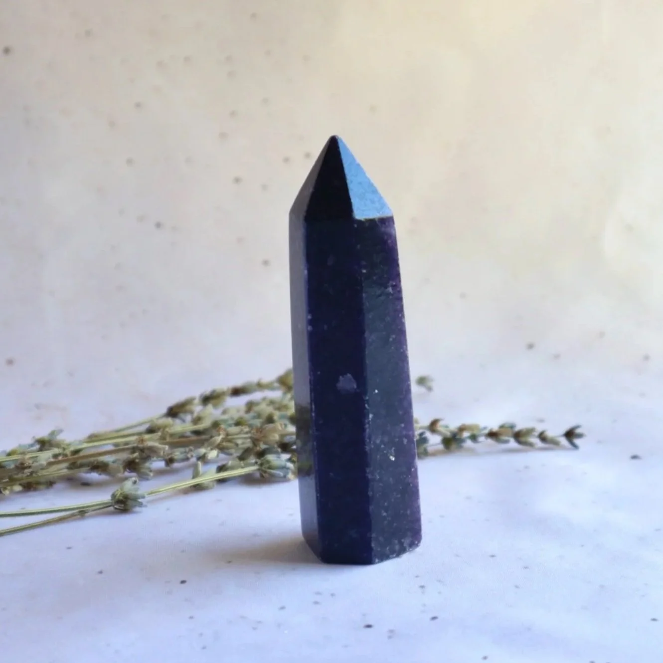 Natural Lepidolite crystal tower with dark purple colouring
