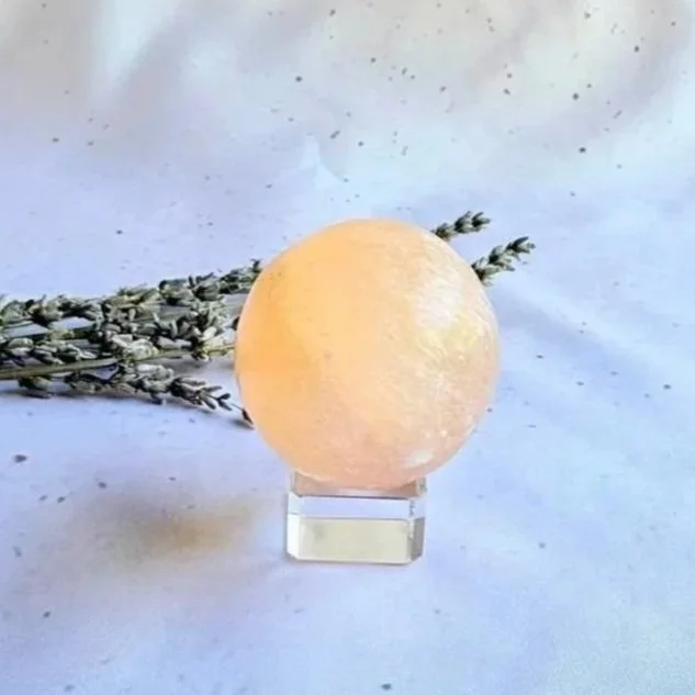 Peach Satin Spar sphere with soft peach and apricot tones