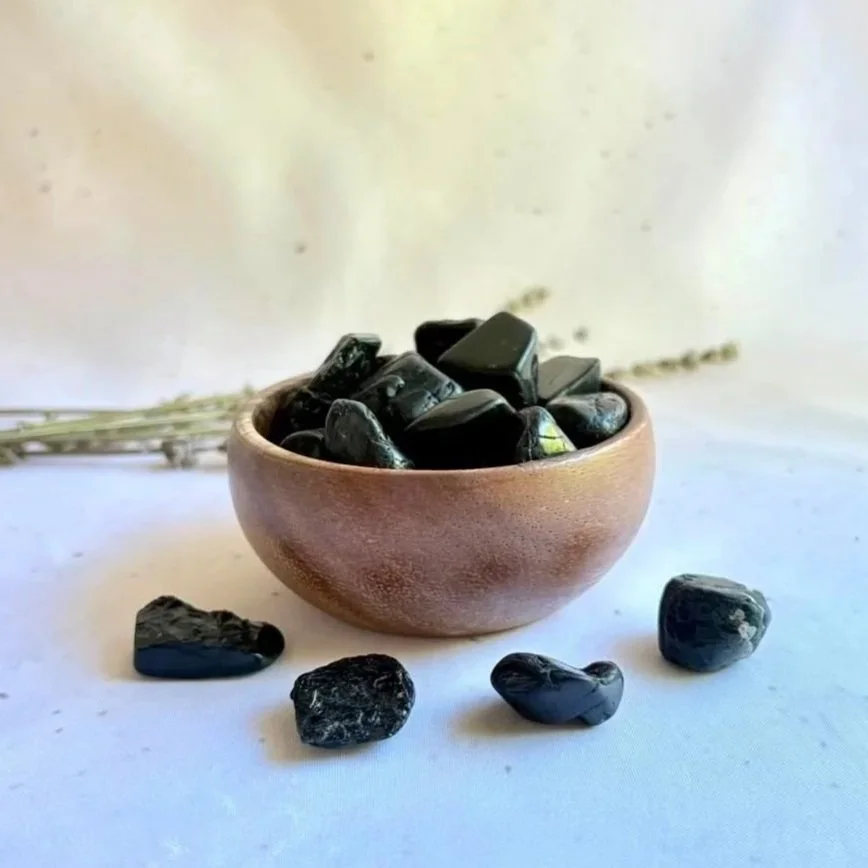 Black Tourmaline tumble stone ideal for meditation, crystal grids, and everyday carry