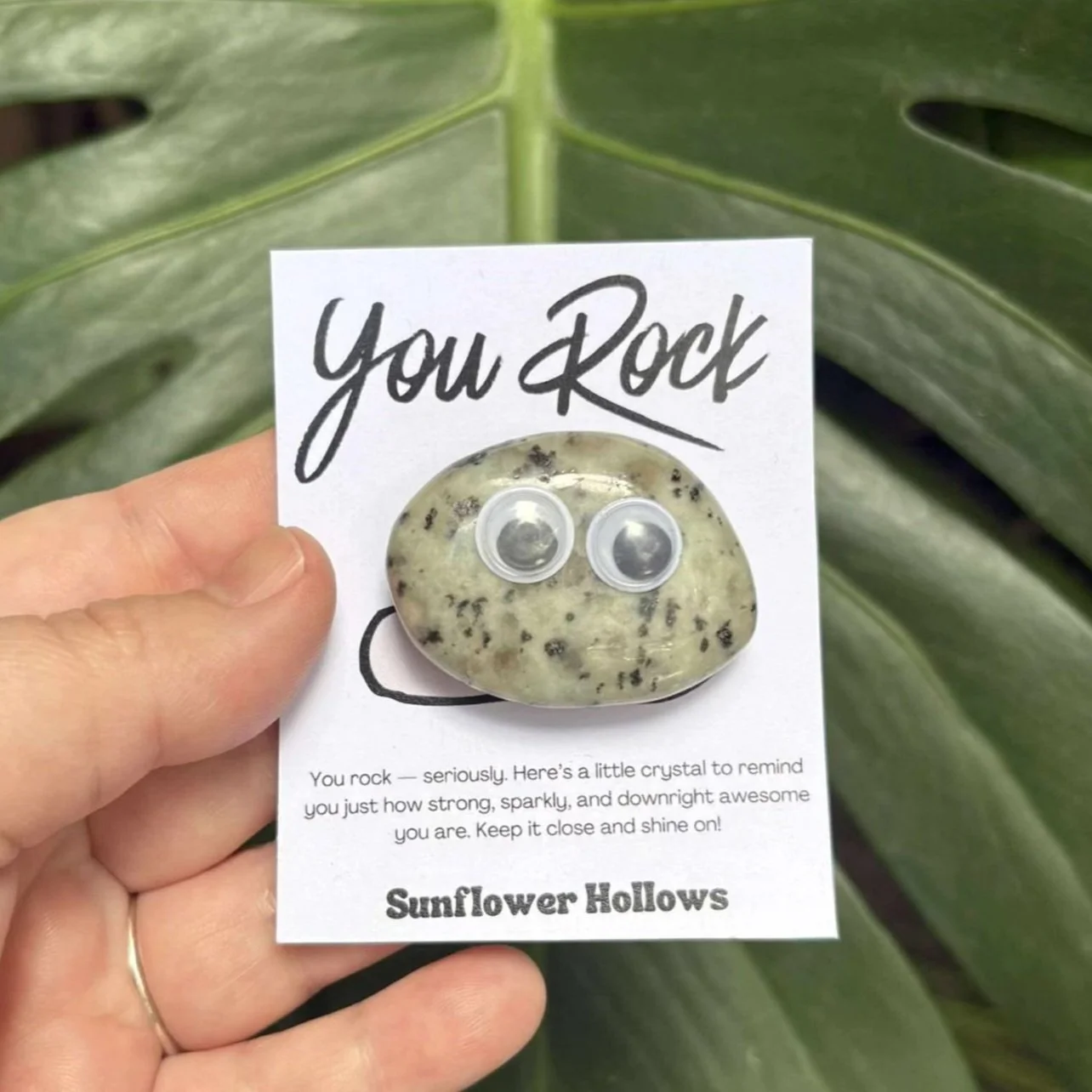 You Rock pocket token featuring Dalmatian Jasper and quirky googly eyes