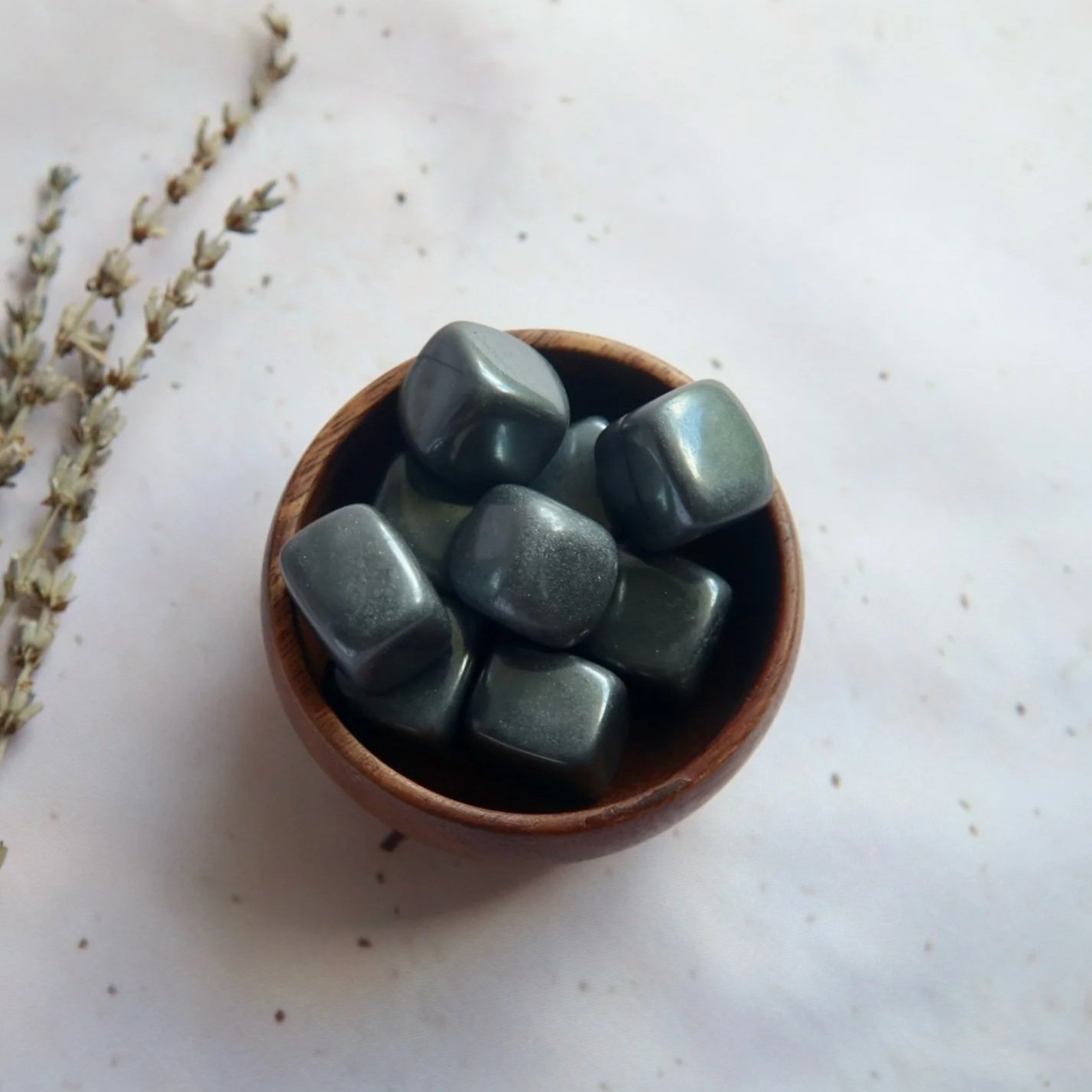 Polished Hematite crystal tumble approximately 30g with silvery metallic lustre
