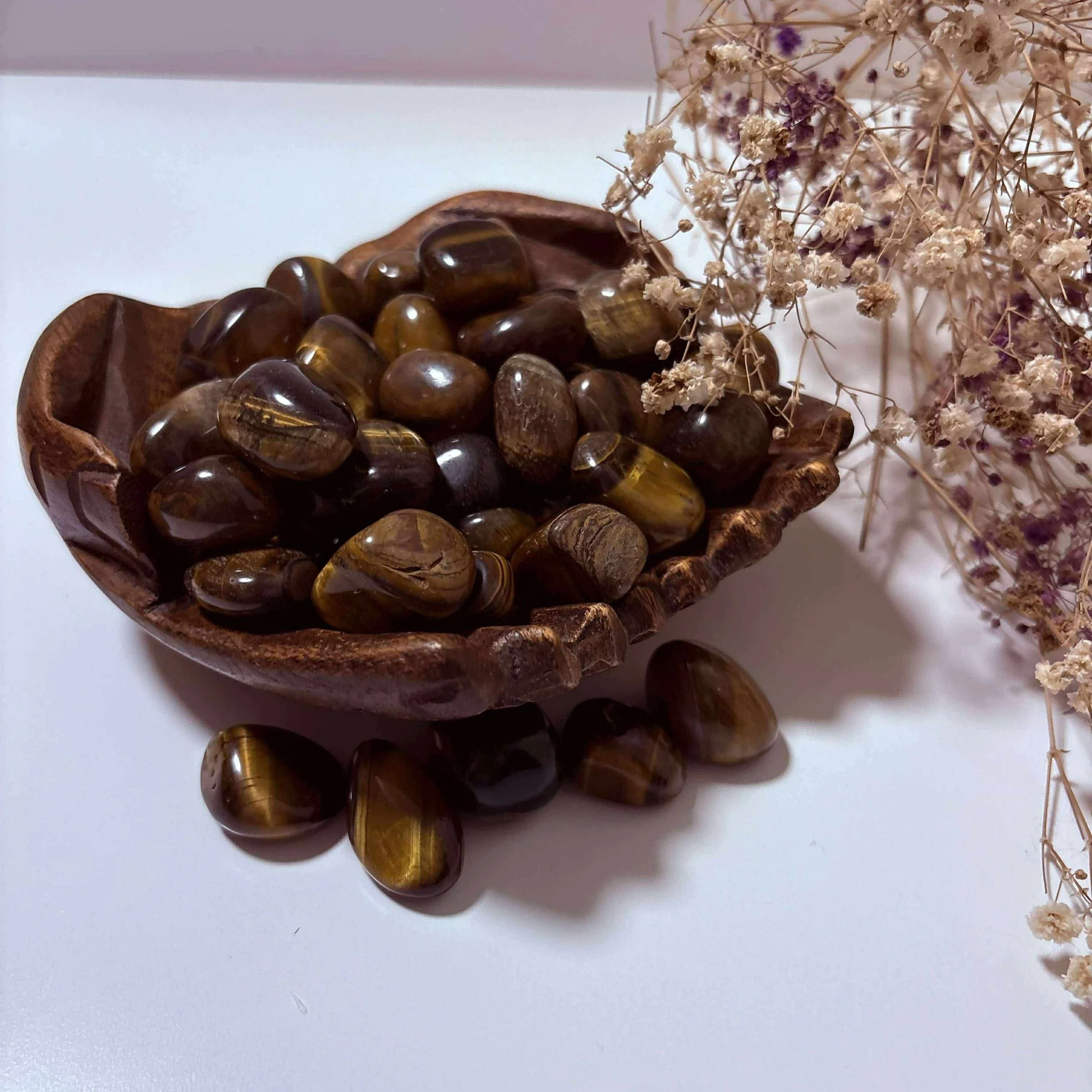 Polished Tiger Eye crystal tumble, shimmering stone for courage and focus