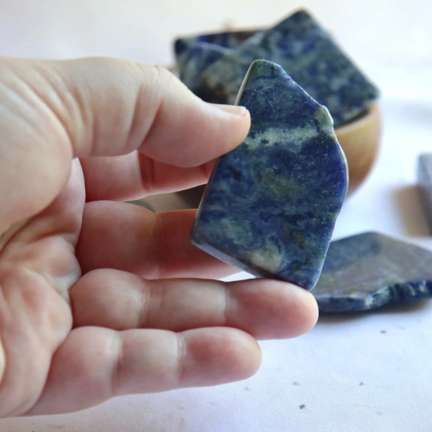 Sodalite crystal slab with natural white veining and patterns