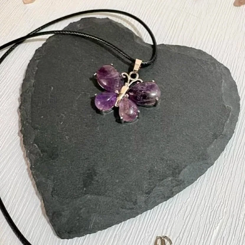 Crystal Butterfly Necklace | Amethyst Pendant | Transformation & Calm Energy