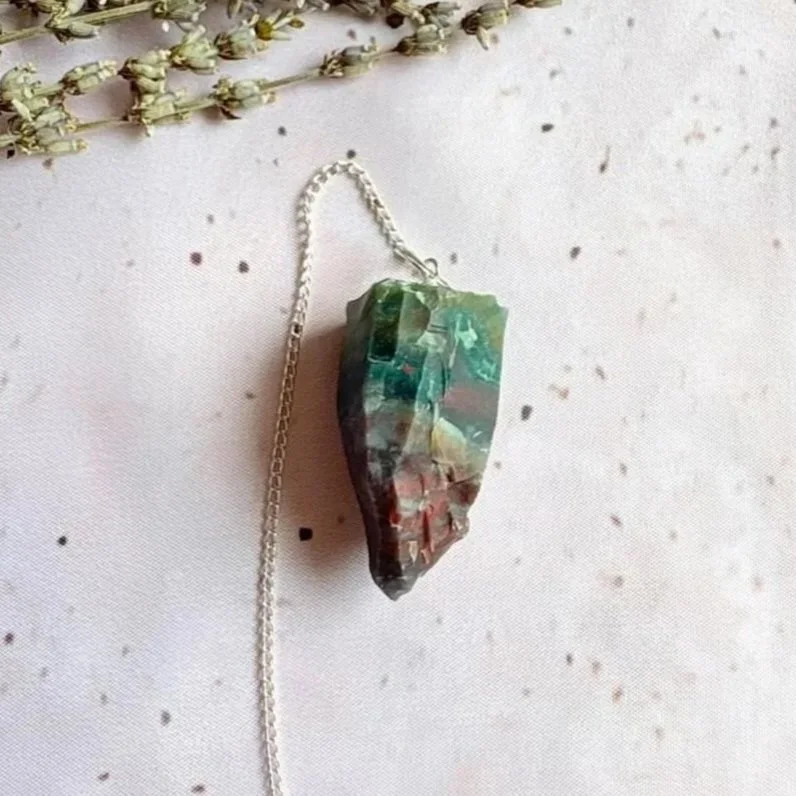 Bloodstone rough crystal pendulum for divination and dowsing
