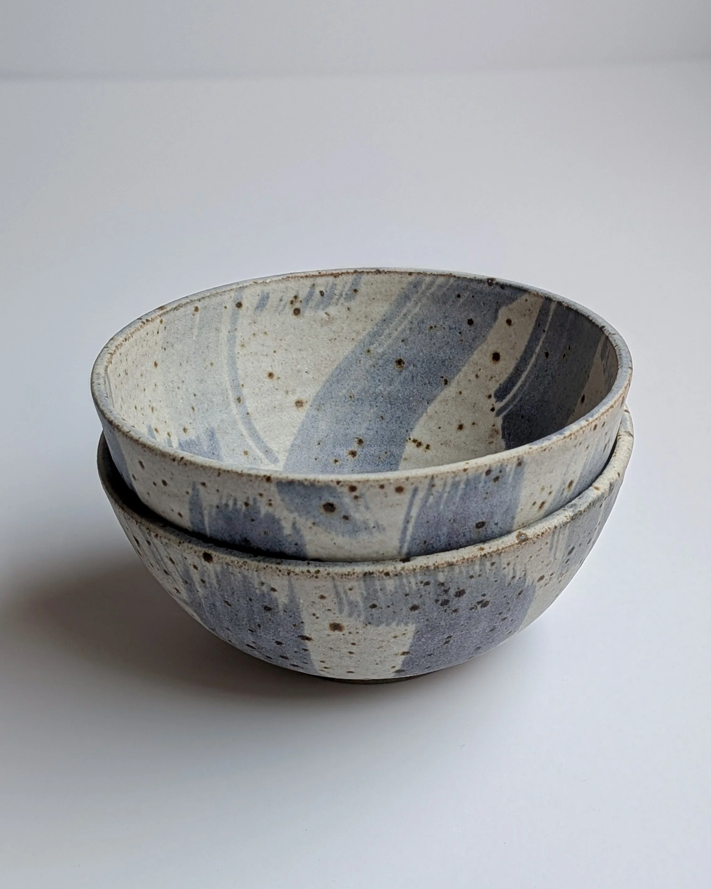 Ivory and Blue Brushstroke Medium Bowls