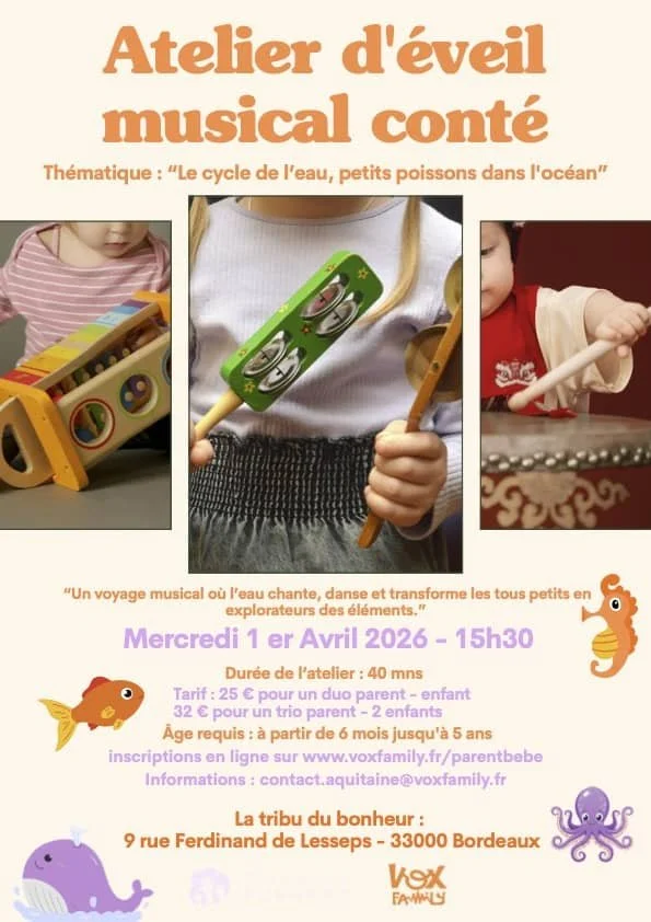 Activité éveil musical et conte (1h) (6 mois - 4ans)