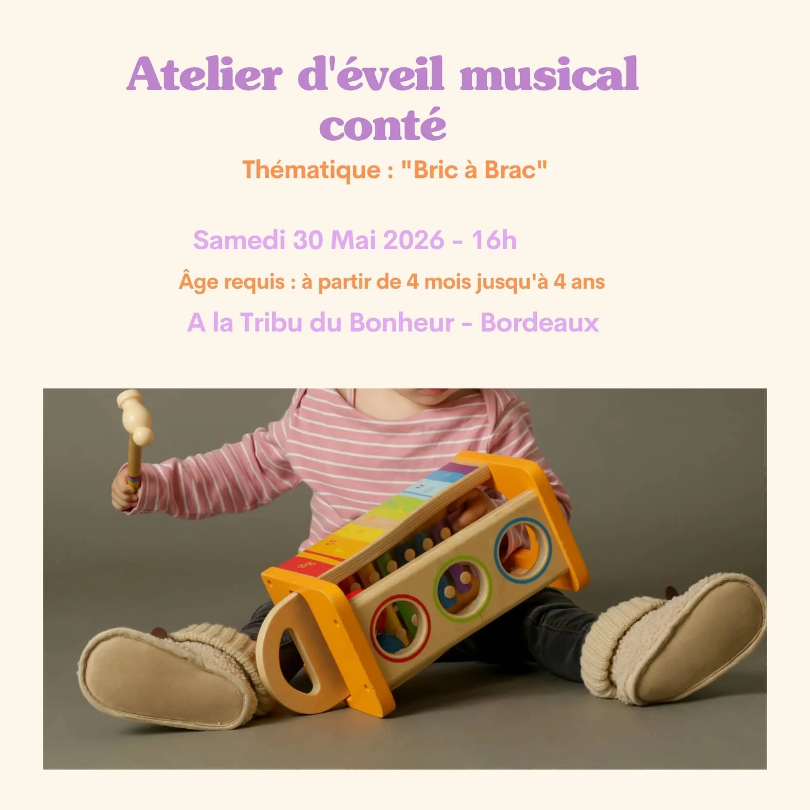 Activité éveil musical et conte (1h) (4 mois - 4ans) 
