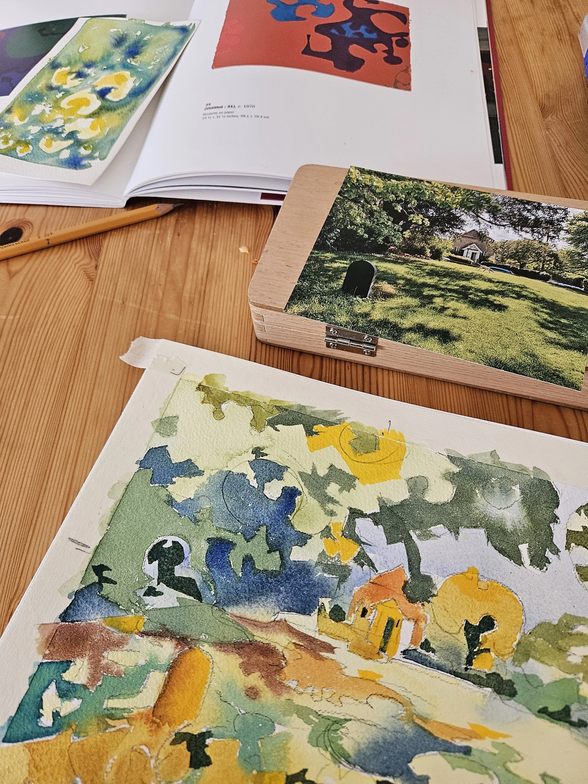 A typical watercolour painting lesson