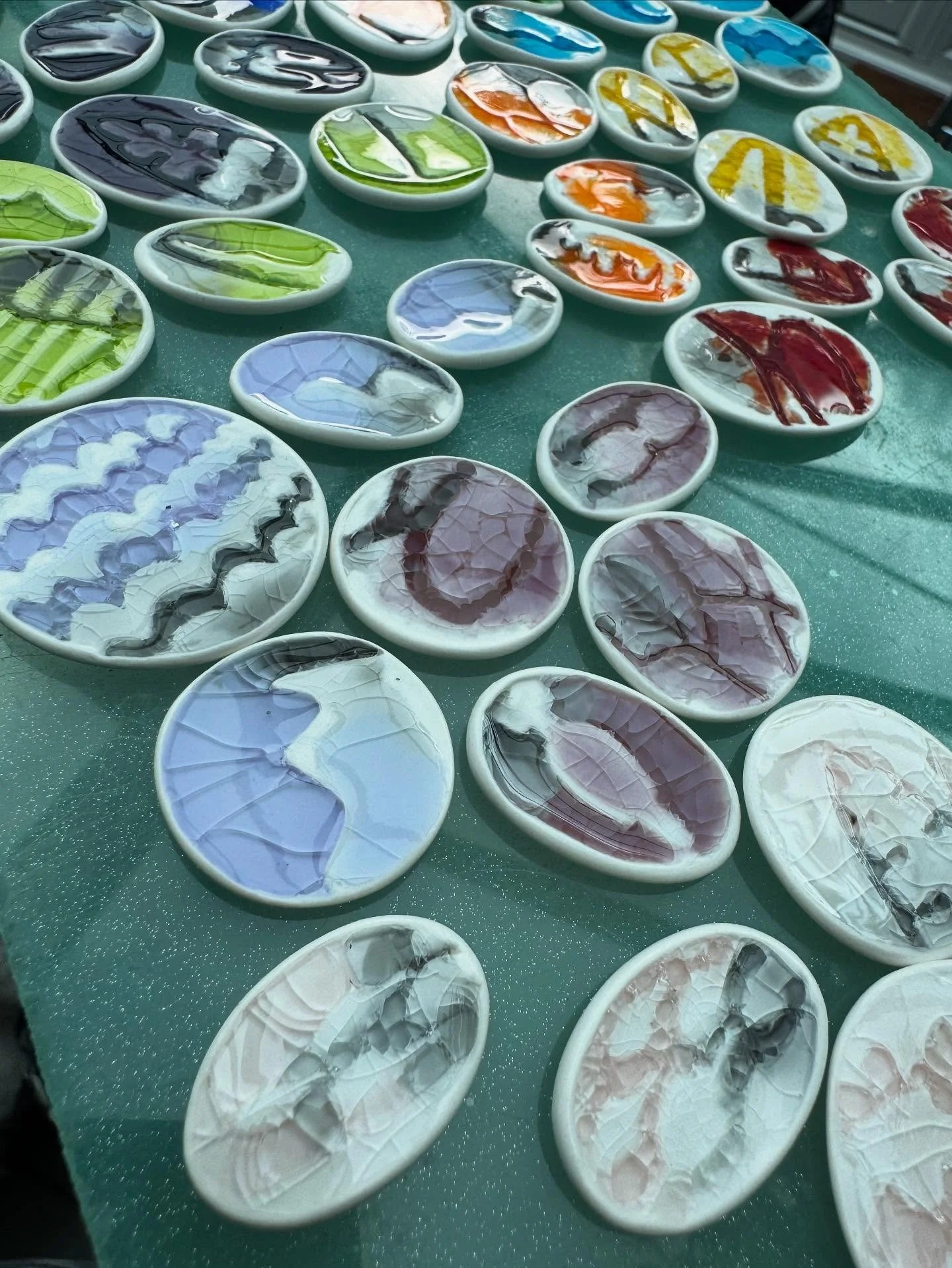 Hot out of the kiln&hellip;although I will need to re-fire some of these to get the glass spreading more evenly. I will be @abcarttrail this Saturday 6th and Sunday 7th September 11-5 at location B  28 Oakdale drive, NG9  5Lf if you want to come say 