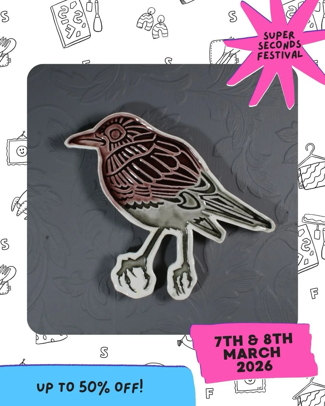 I&rsquo;ll be taking part in Super Seconds Festival on the 7th and 8th of March. It&rsquo;s an online event and you can find my ware&rsquo;s, with a huge discount on Etsy.
#ssfmarch2026 #ceramicart #jewellery #bird #nottingham