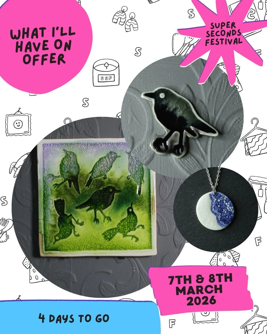 I&rsquo;ll be taking part in Super Seconds Festival on the 7th and 8th of March. It&rsquo;s an online event and you can find my ware&rsquo;s, with a huge discount on Etsy.
#ssfmarch2026 #ceramicart #jewellery #bird #nottingham
