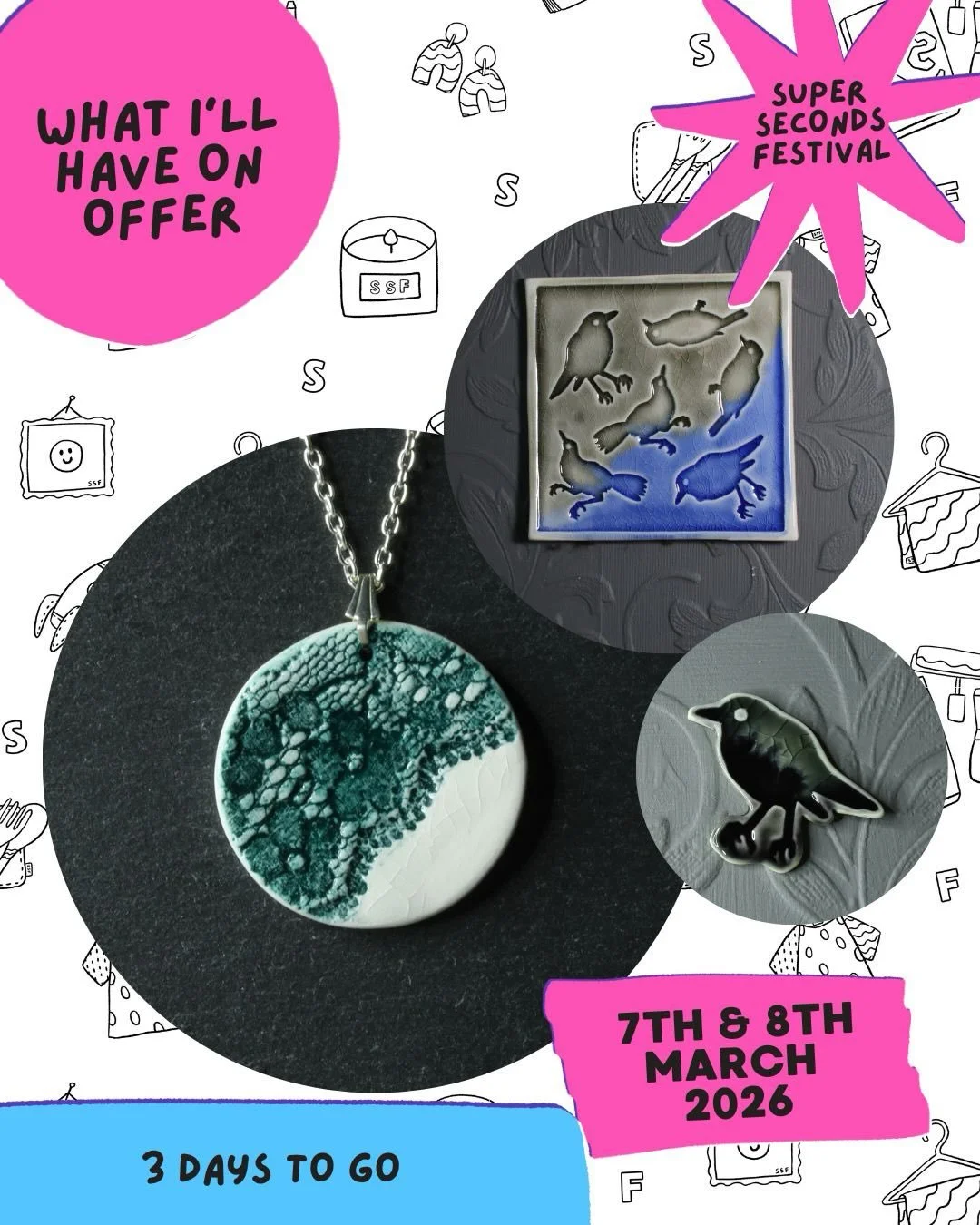 I&rsquo;ll be taking part in Super Seconds Festival on the 7th and 8th of March. It&rsquo;s an online event and you can find my ware&rsquo;s, with a huge discount on Etsy.
#ssfmarch2026 #ceramicart #jewellery #bird #nottingham