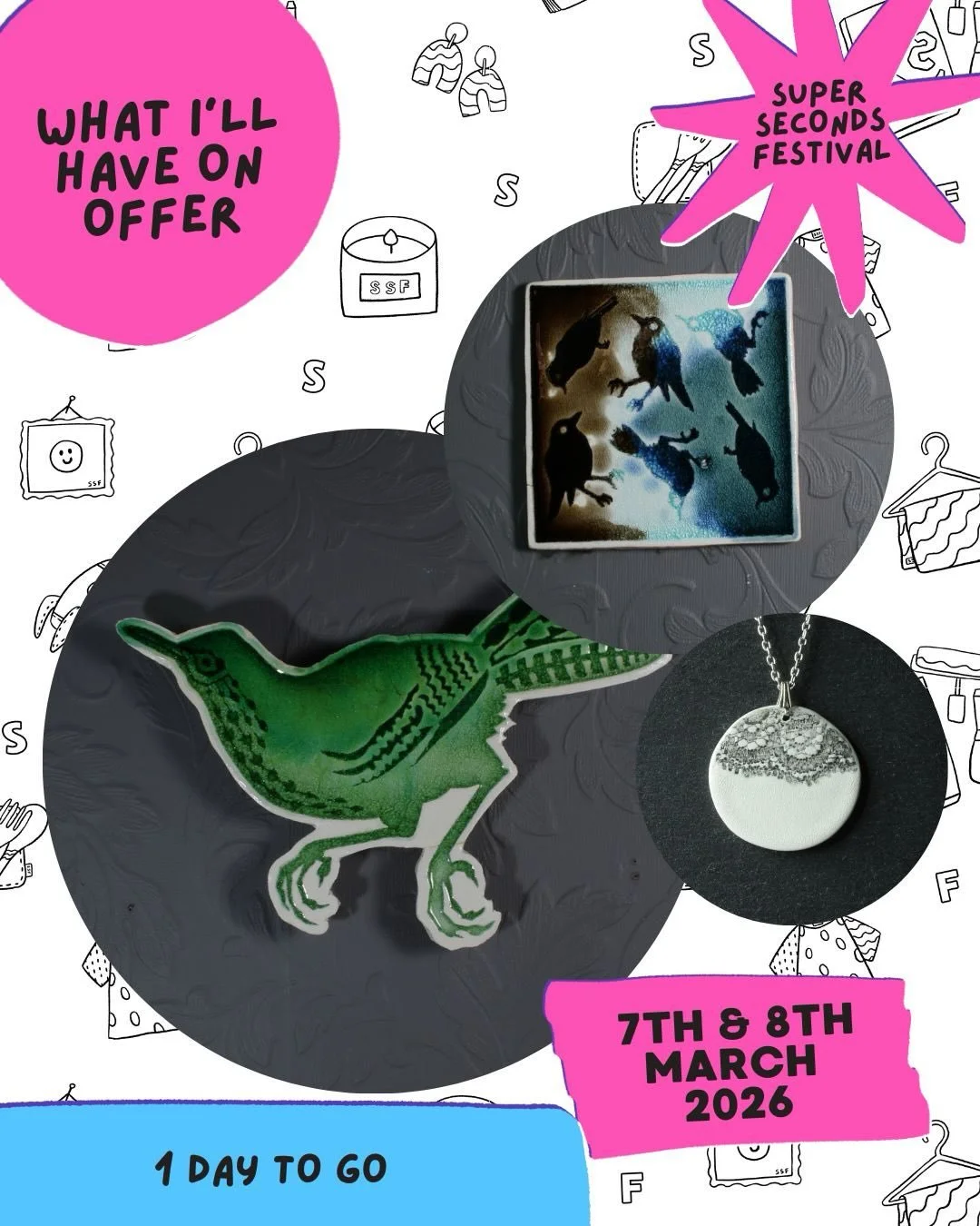 I&rsquo;ll be taking part in Super Seconds Festival on the 7th and 8th of March. It&rsquo;s an online event and you can find my ware&rsquo;s, with a huge discount on Etsy.
#ssfmarch2026 #ceramicart #jewellery #bird #nottingham