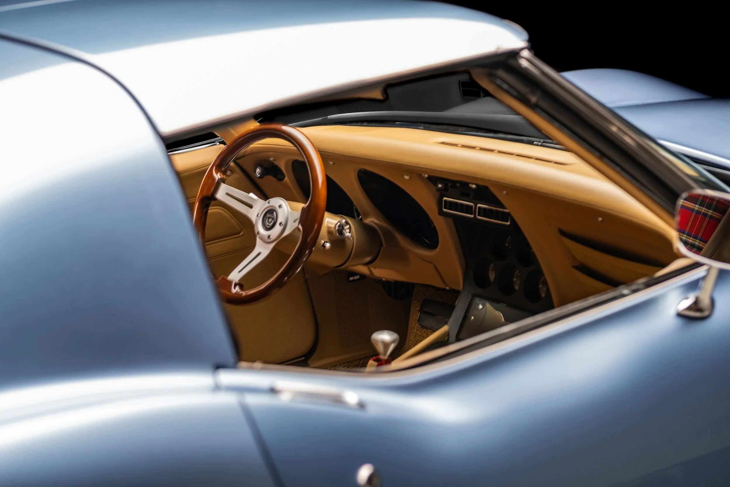 1975 Corvette Restomod built for the 2024 Charles Schwab Challenge by us, County Corvette. '75 Schwab Stingray 1975 Schwab Corvette Stingray Blue, Saddle Tan interior, Tartan Plaid Accents, Custom Car, Custom restomod, hot rod