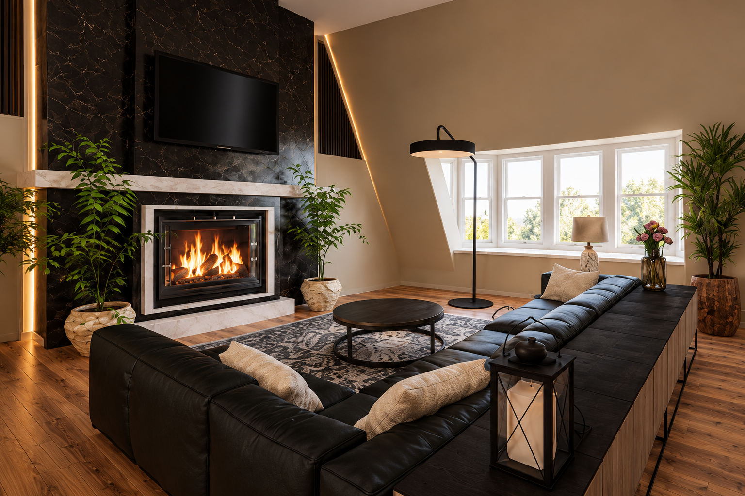 Modern Living Room with Marble Fireplace.png