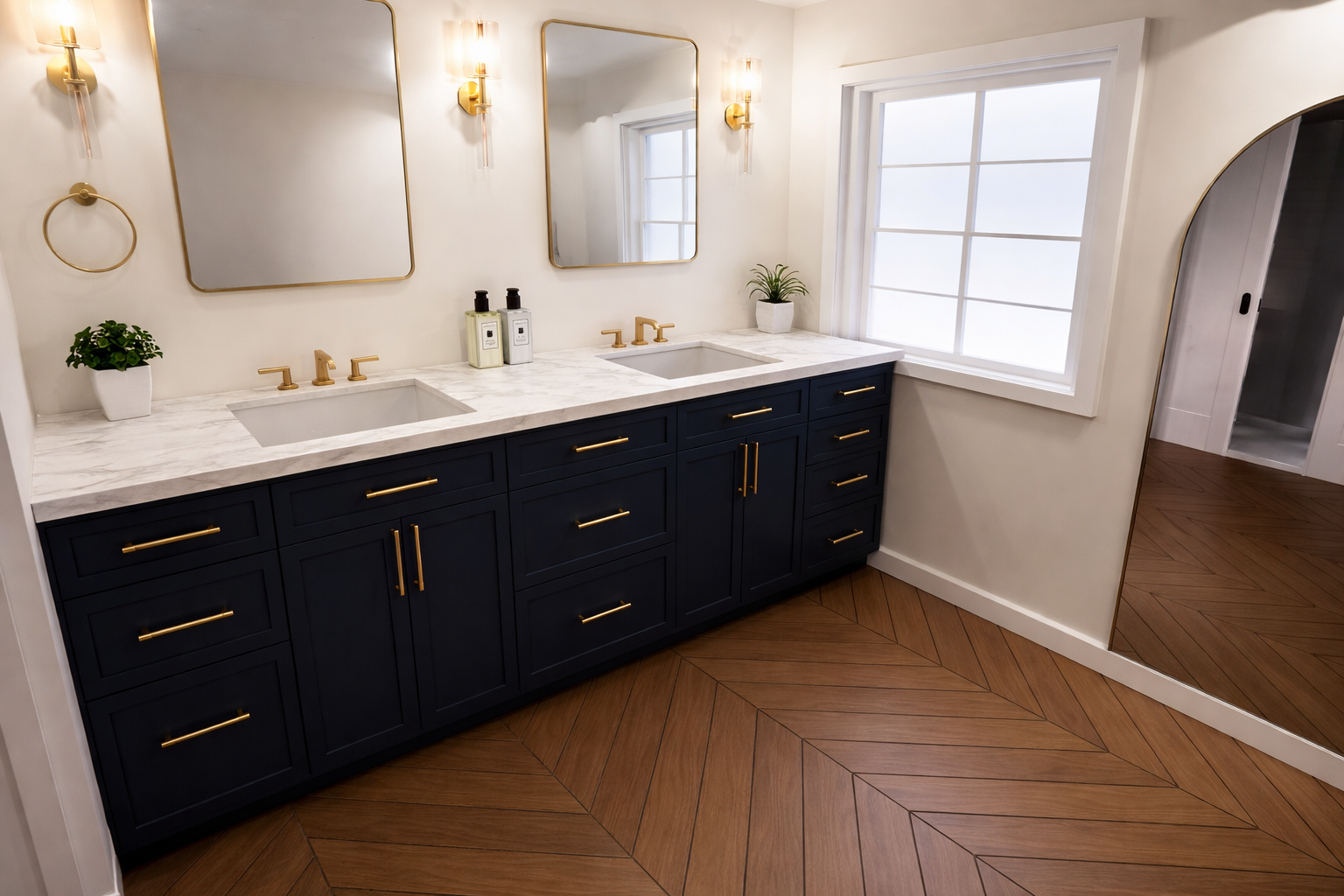 Elegant navy and gold bathroom design.png