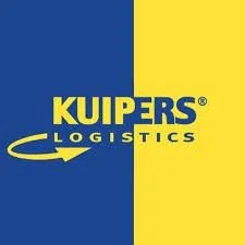 Logo of Kuipers Logistics, displayed with a bold yellow background and a blue silhouette of a bird in flight, symbolizing speed and efficiency