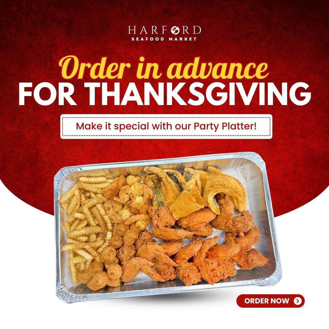 𝓖𝓮𝓽 𝔂𝓸𝓾𝓻 𝓣𝓱𝓪𝓷𝓴𝓼𝓰𝓲𝓿𝓲𝓷𝓰 𝓯𝓮𝓪𝓼𝓽 𝓸𝓷 𝓹𝓸𝓲𝓷𝓽! 🍤🍟

 Place that order early and let us handle the seafood vibes with our Party Platters! 🦐🔥 Don&rsquo;t sleep on it&mdash;secure your spot now! 🙌🏾

📍 Visit us at: 6800 Harfor
