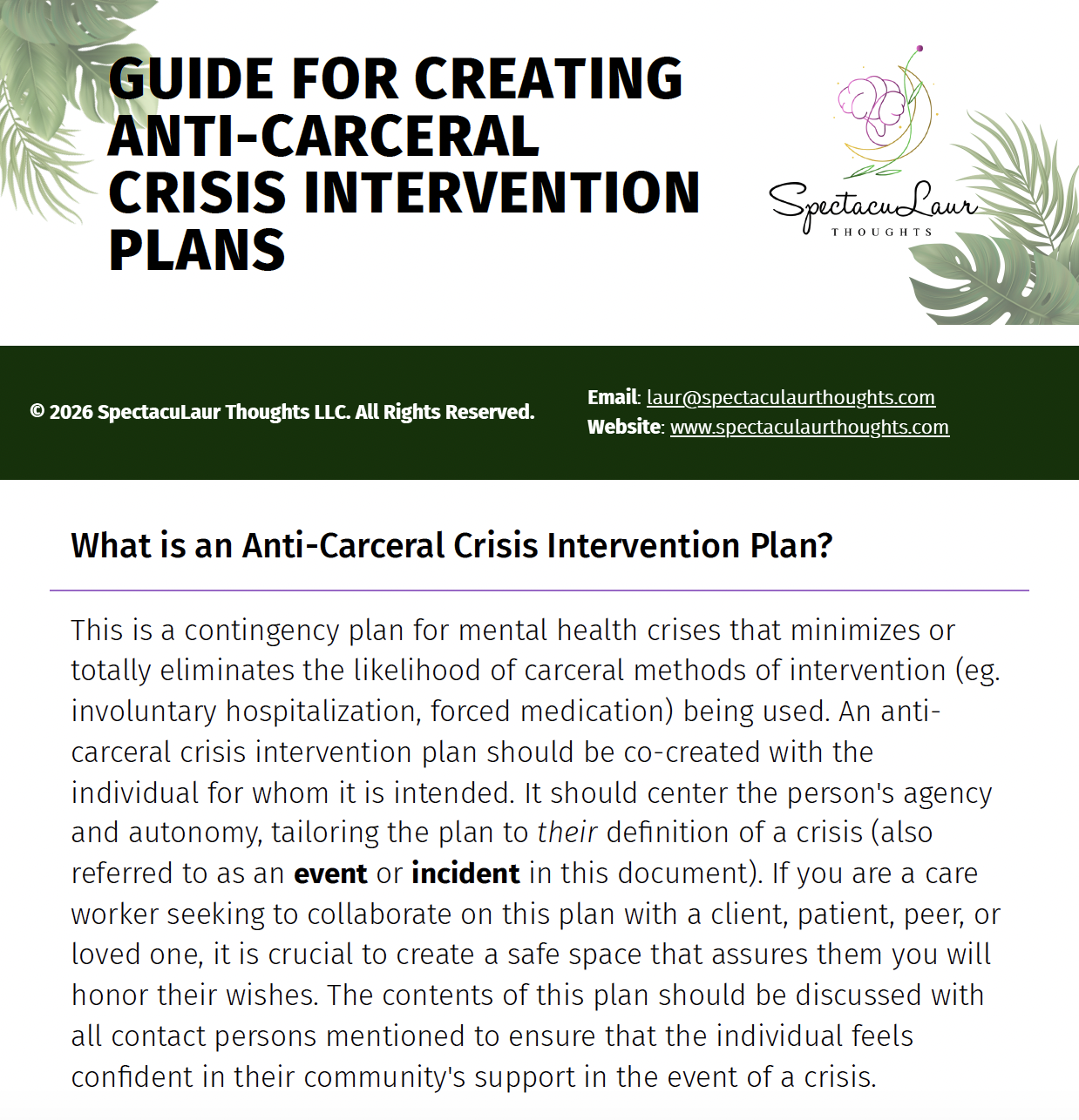 Guide for Creating Anti-Carceral Crisis Intervention Plans
