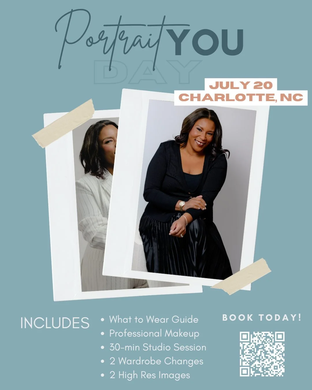 📣 Hello, Charlotte, NC! I'm excited to host my first PortraitYOU Day in Charlotte on Monday, July 20. I'll be in a studio in South Charlotte, around 15 minutes SE from the airport. I can't wait to see old friends and clients, and meet new clients! I