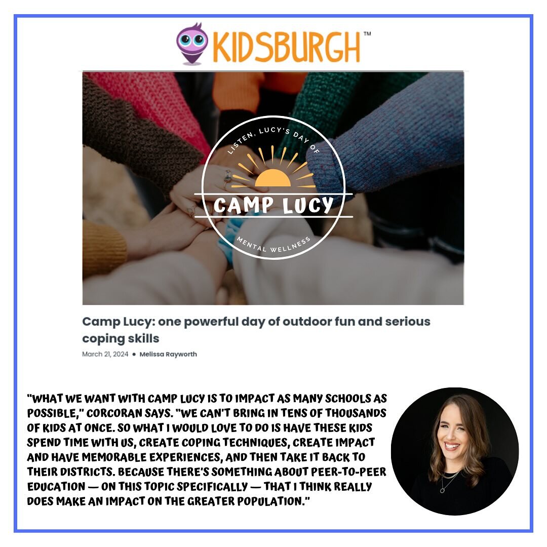 Thank you so much to @kidsburghpgh for supporting Camp Lucy and helping me spread the word!

&ldquo;What we want with Camp Lucy is to impact as many schools as possible,&rdquo; Corcoran says. &ldquo;We can&rsquo;t bring in tens of thousands of kids a
