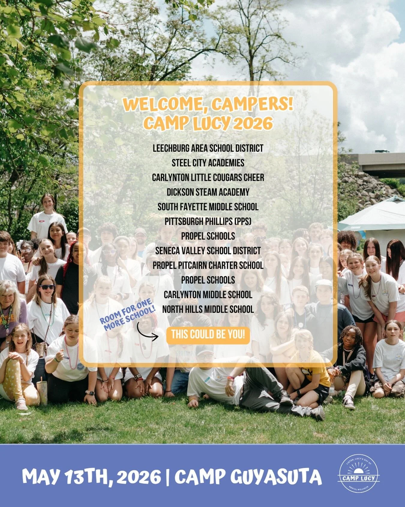 Shouting "Welcome to Camp Lucy!" from the rooftops this morning to these awesome schools. ✨💚🙌🏽

This might be my third year running Camp Lucy, and almost my 13th running Listen, Lucy -- but using my story and experiences to try to be a p