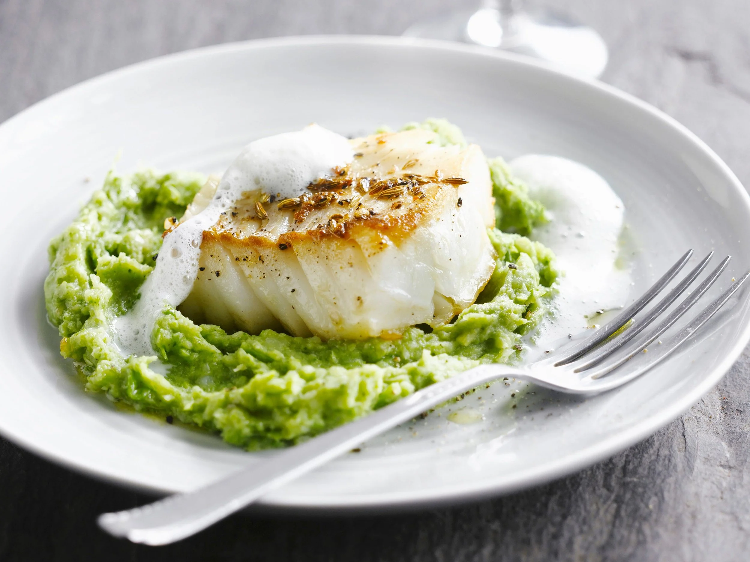 Cod on Broccoli Pea Puree
