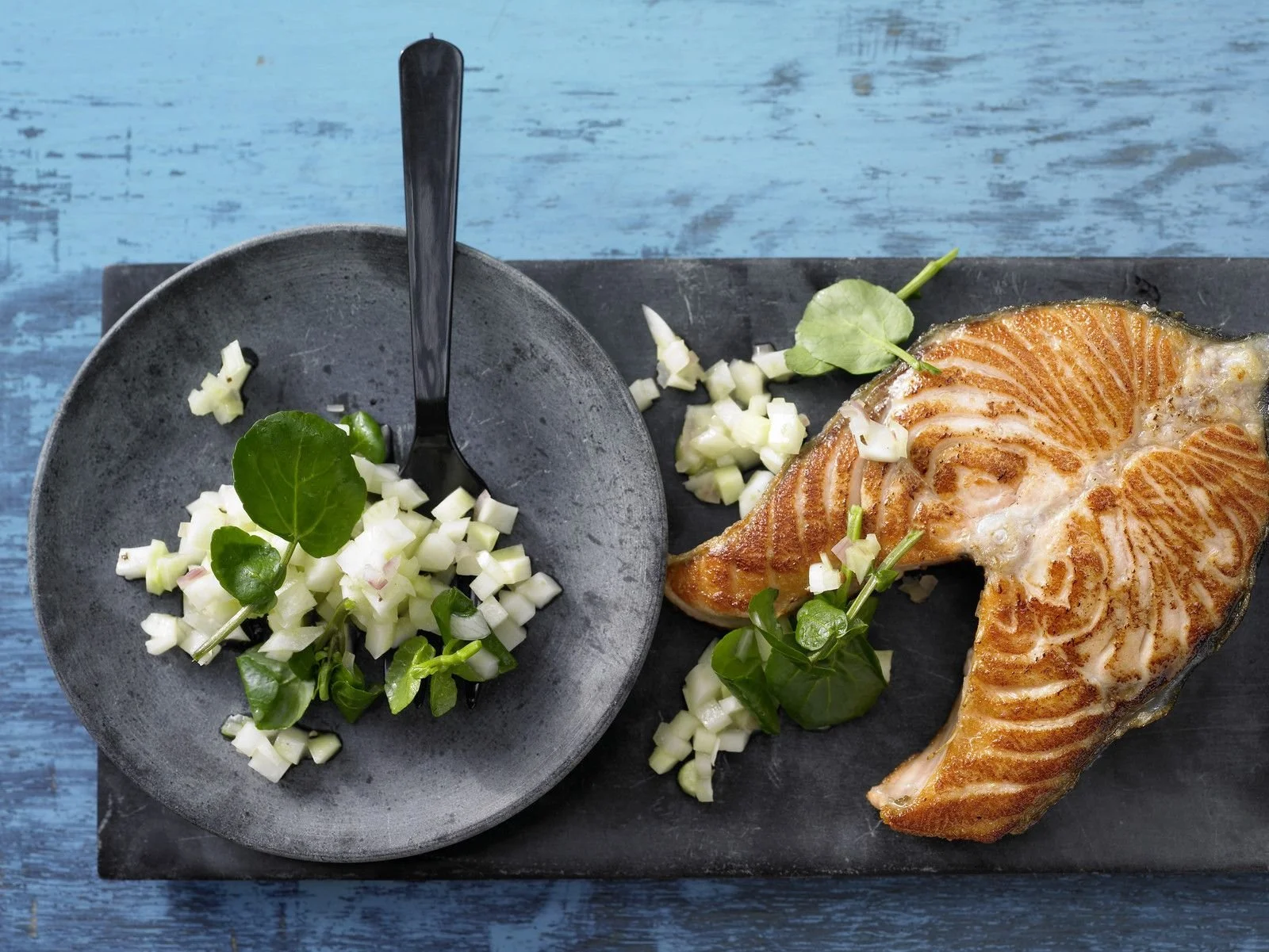 Salmon Steak on Kohlrabi Salad