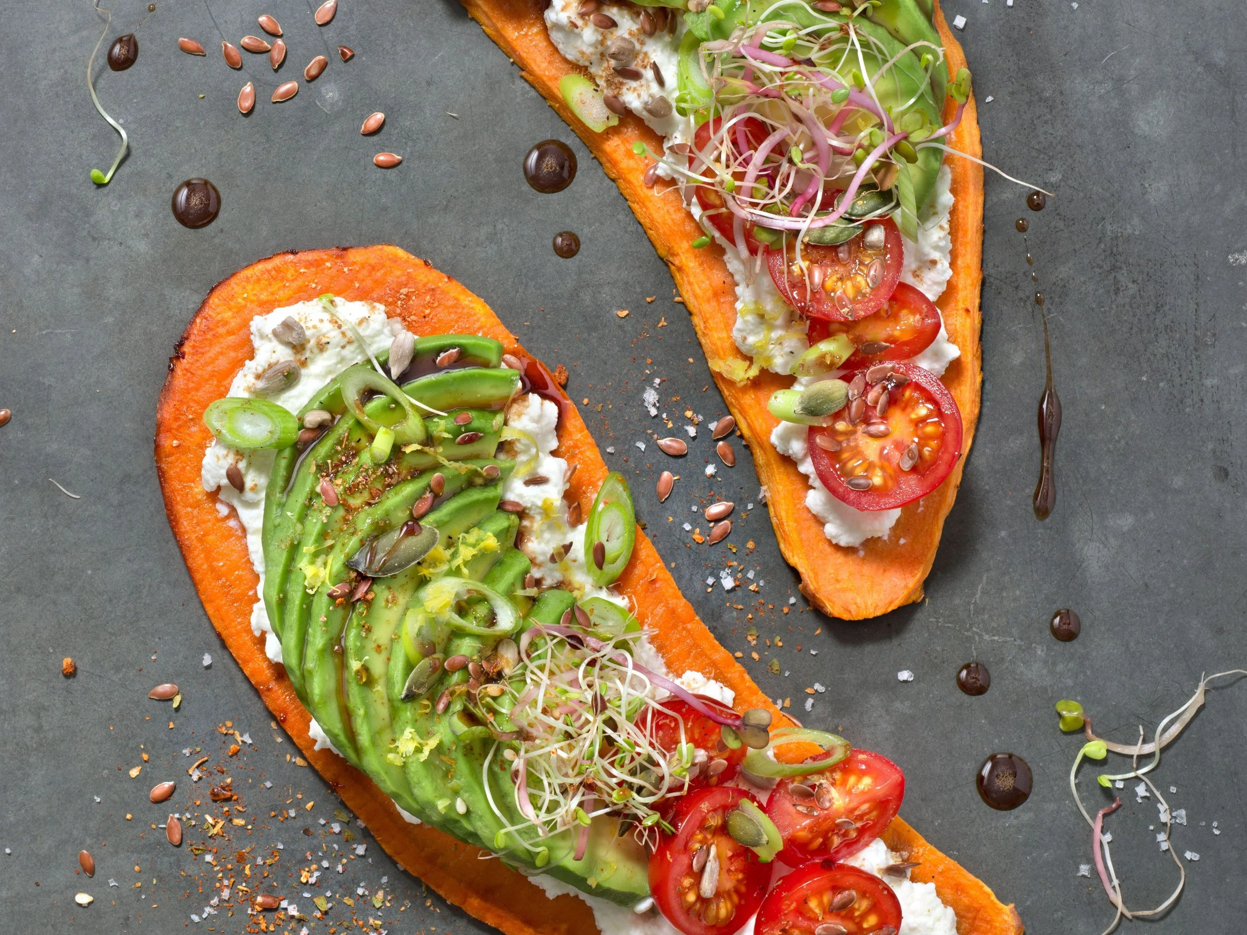 Sweet Potato Toast with Cream Cheese and Avocado