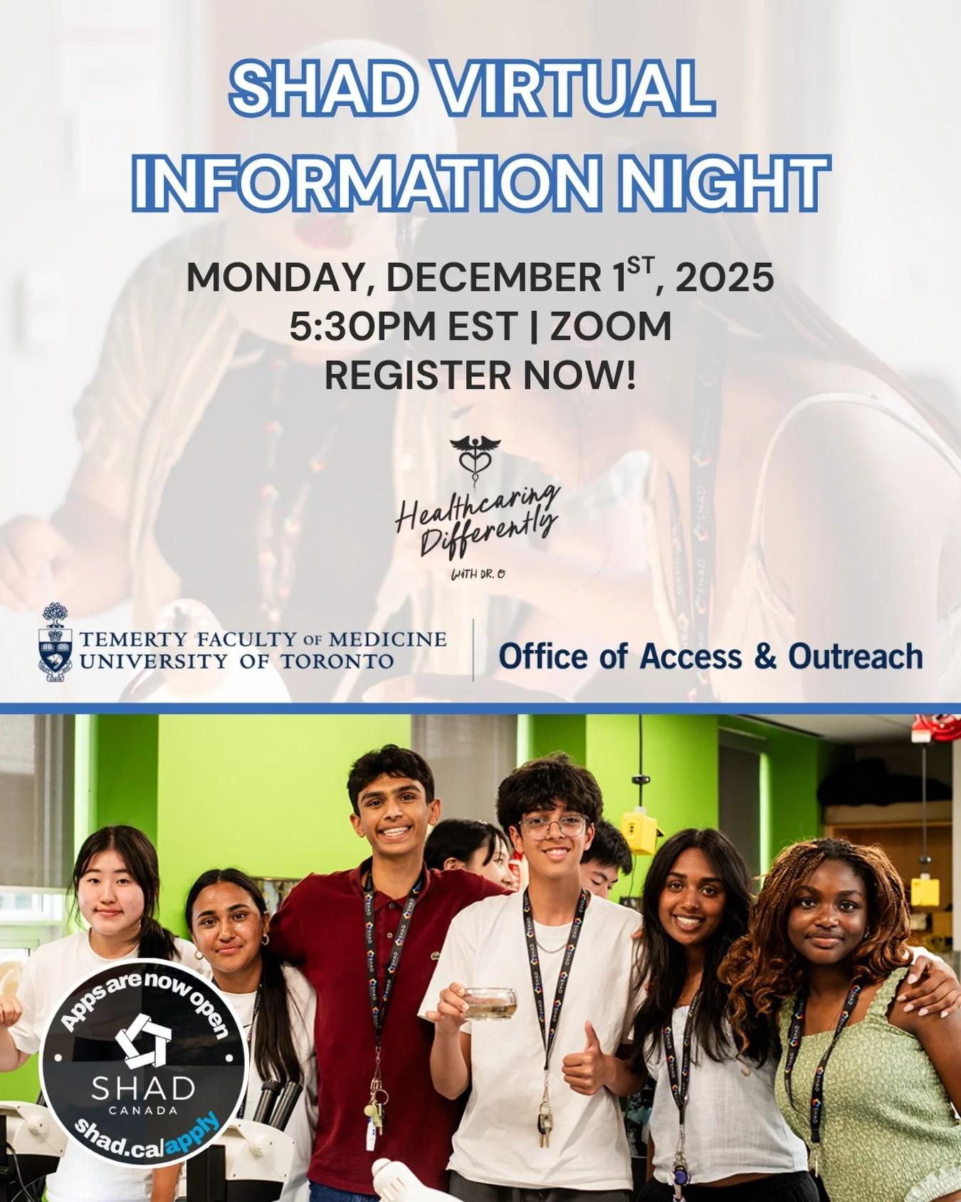 Healthcaring Differently is proud to partner with Shad Canada and co host a free Virtual Information Night on Monday December 1st at 5:30 PM EST.

If you are thinking about applying to Shad 2026, this is the perfect place to start.

Learn what the pr