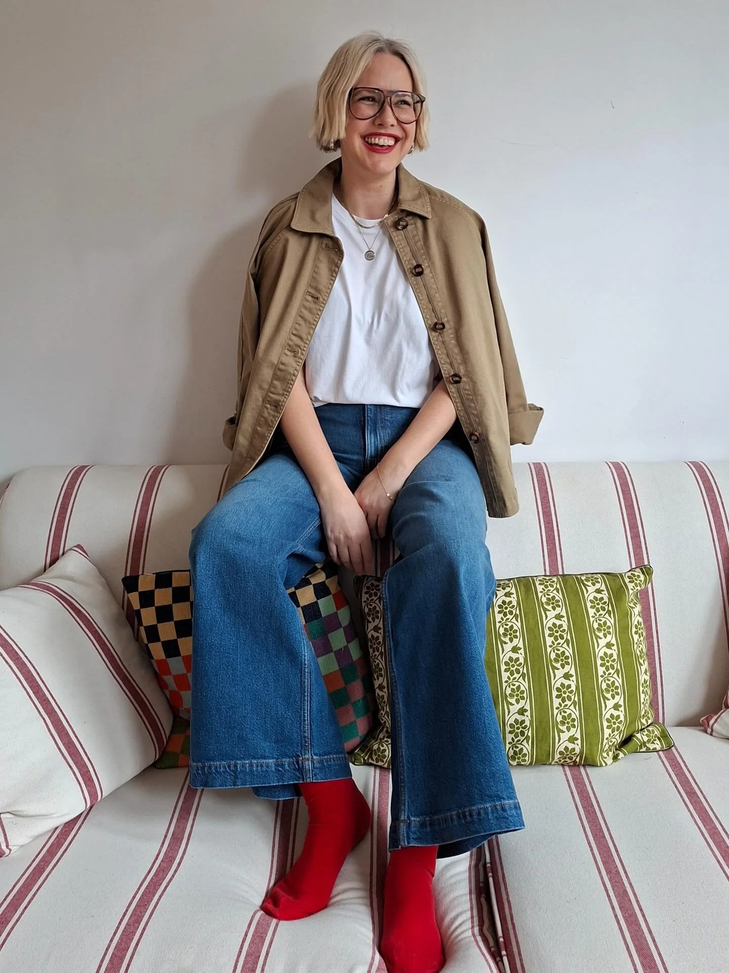 AD Styling the new @whitestuffuk denim range with my all-time favourite pairing: stripes. I&rsquo;m usually drawn to barrel leg styles but might be swayed by the wide leg this season!