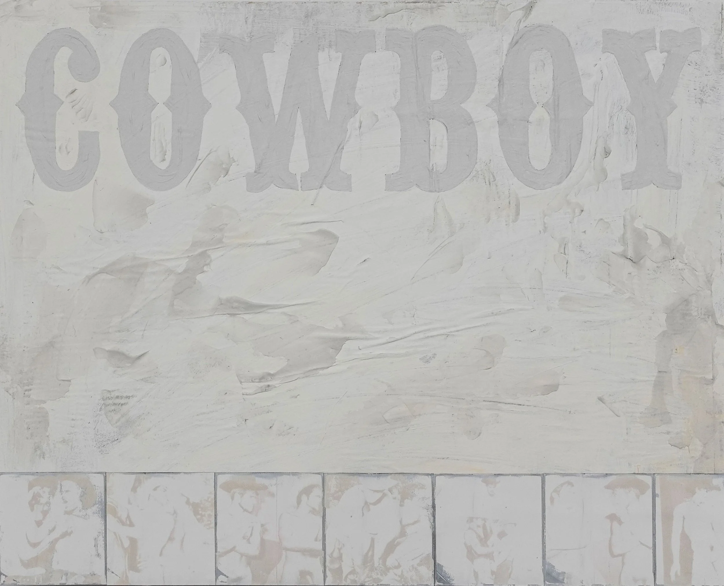 COWBOY  , 2023, Polaroid photographs and acrylic on wood panel, 18 x 20 in.