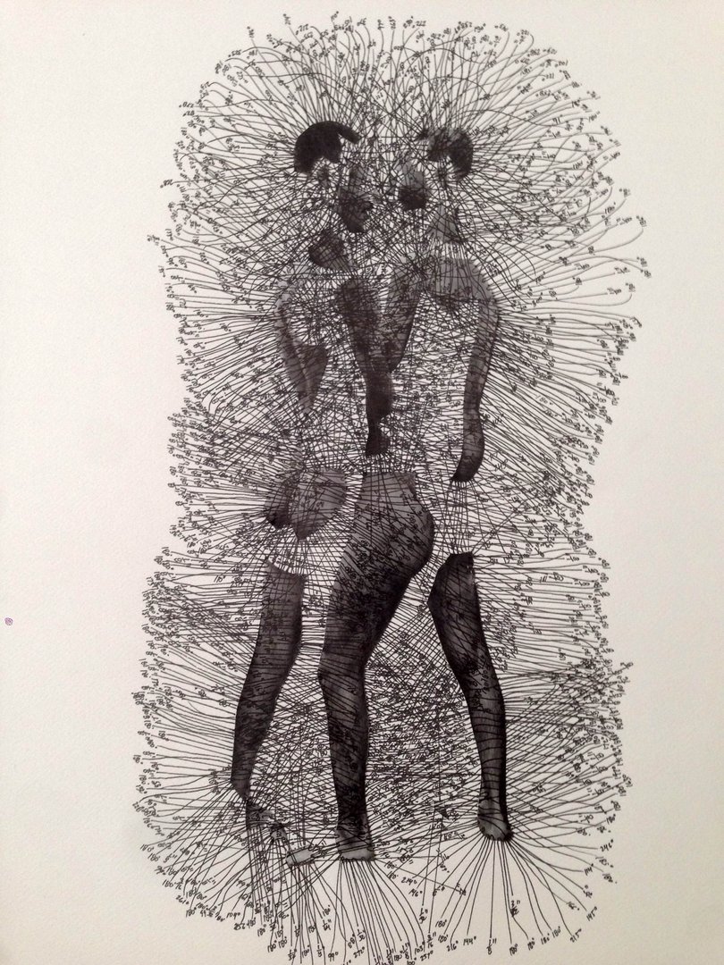   There Was An Intense Energy When You Were Around, Now I Can Only Draw It In Inches &amp; Angle Degrees , 2014. 11"x14" Collage, glue, pigmented ink on paper. Measured in inches &amp; calculated angle degrees. 