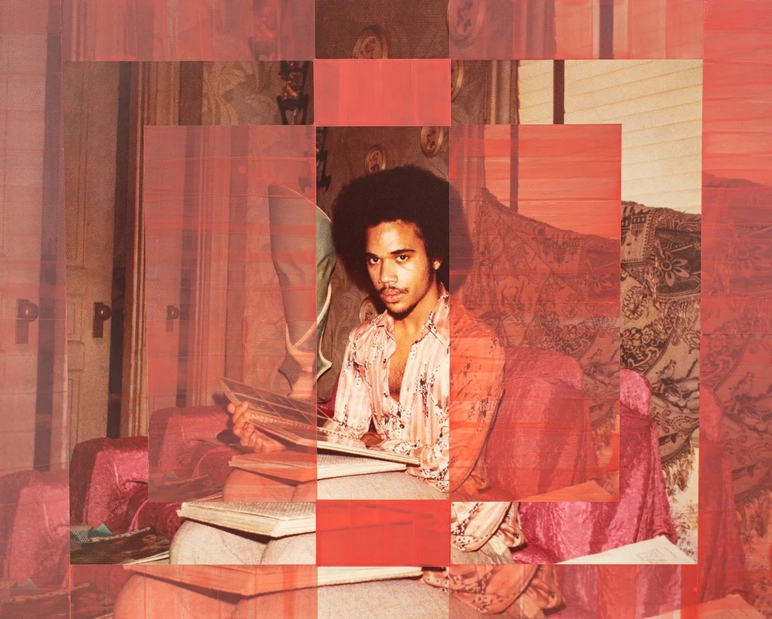  CLOSE YOUR EYES AND REMEMBER, 2021, 50 x 40 x 1 5/8 in. Pigment print mounted on museum board, encaustic on panel. 