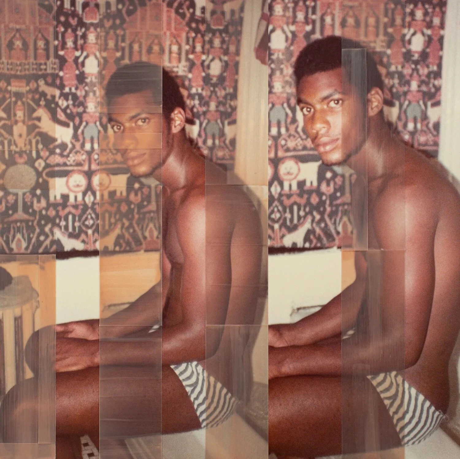  KISS MY PETALS AND WEAVE ME THROUGH A DREAM, 2021, 30 x 30 x 1 5/8 in. Pigment print mounted on museum board, encaustic on panel. 