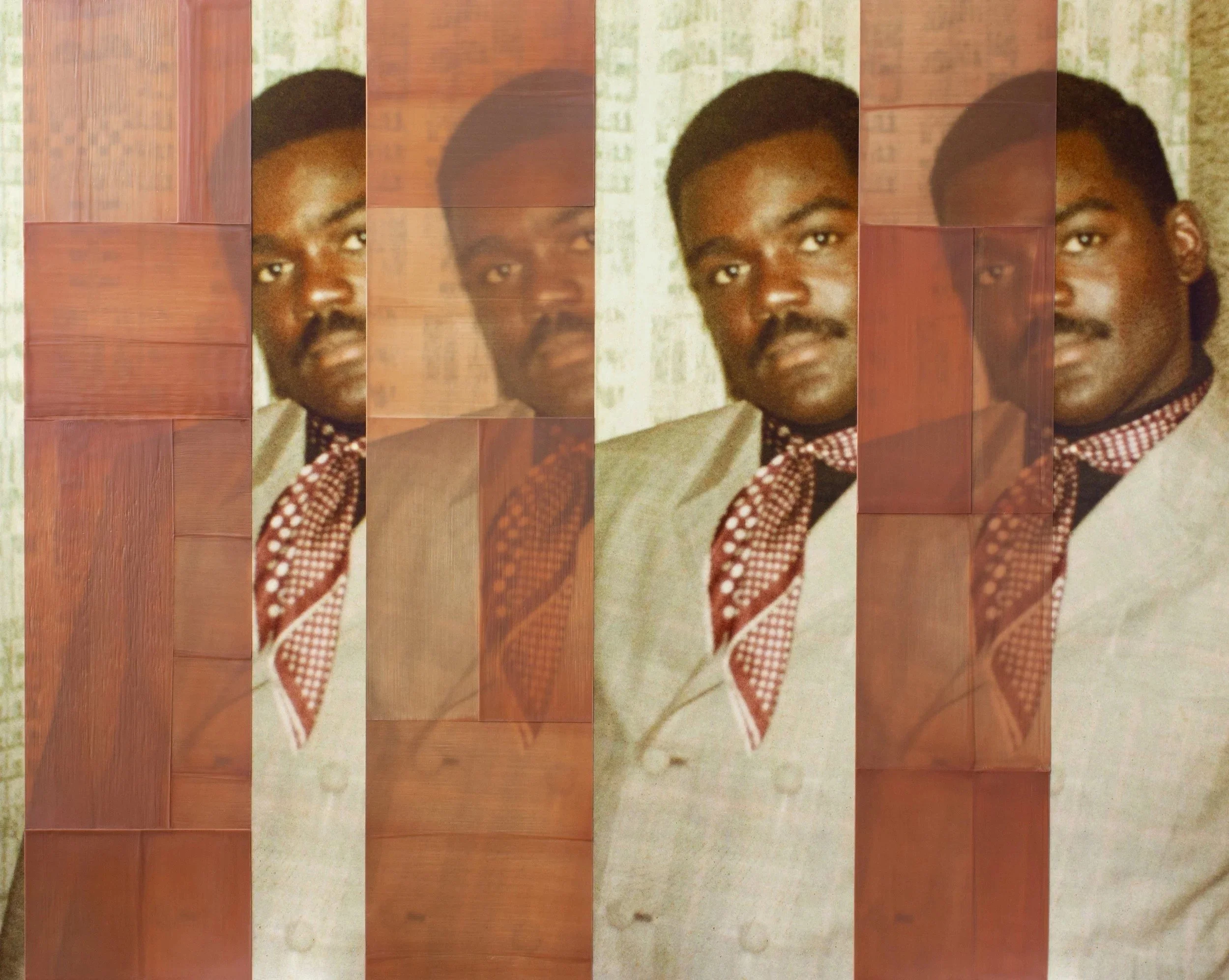  Renard’s Refrain, 2021, 50 x 40 x 5/8 in. Pigment print, encaustic on plexiglass. 