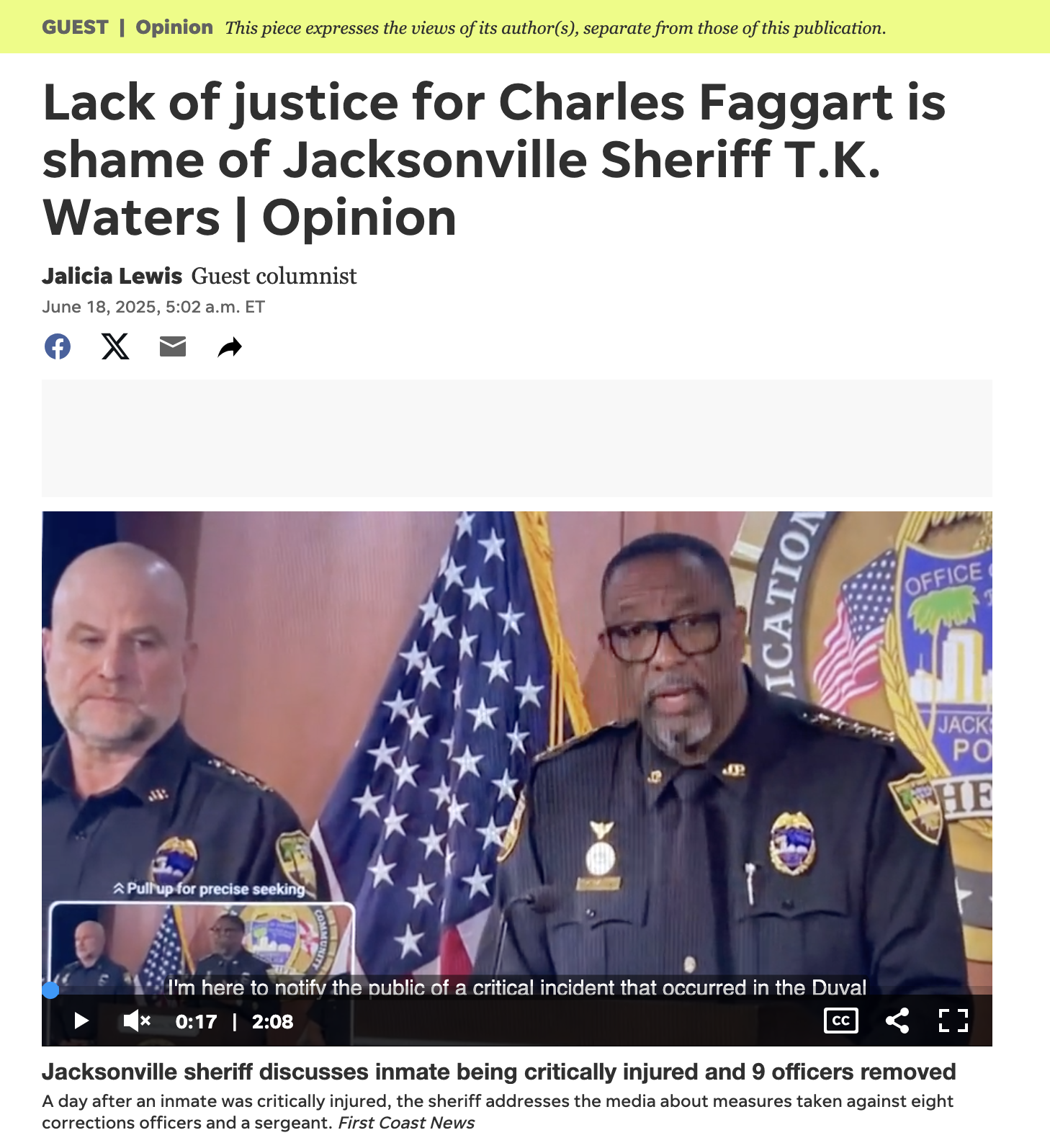 Lack of justice for Charles Faggart is shame of Jacksonville Sheriff T.K. Waters