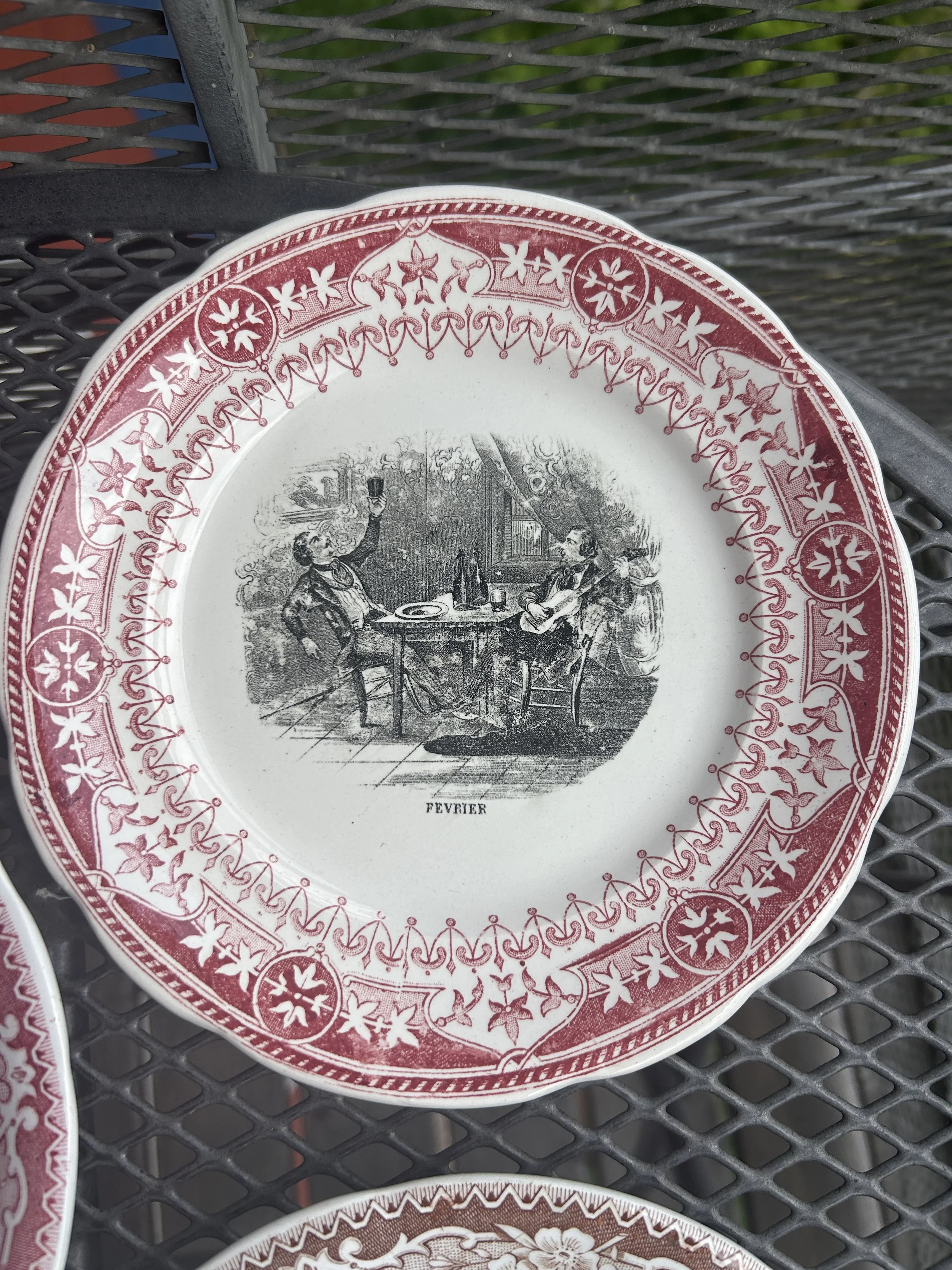 Set of 2 Late 1800's, French ironstone talking plates