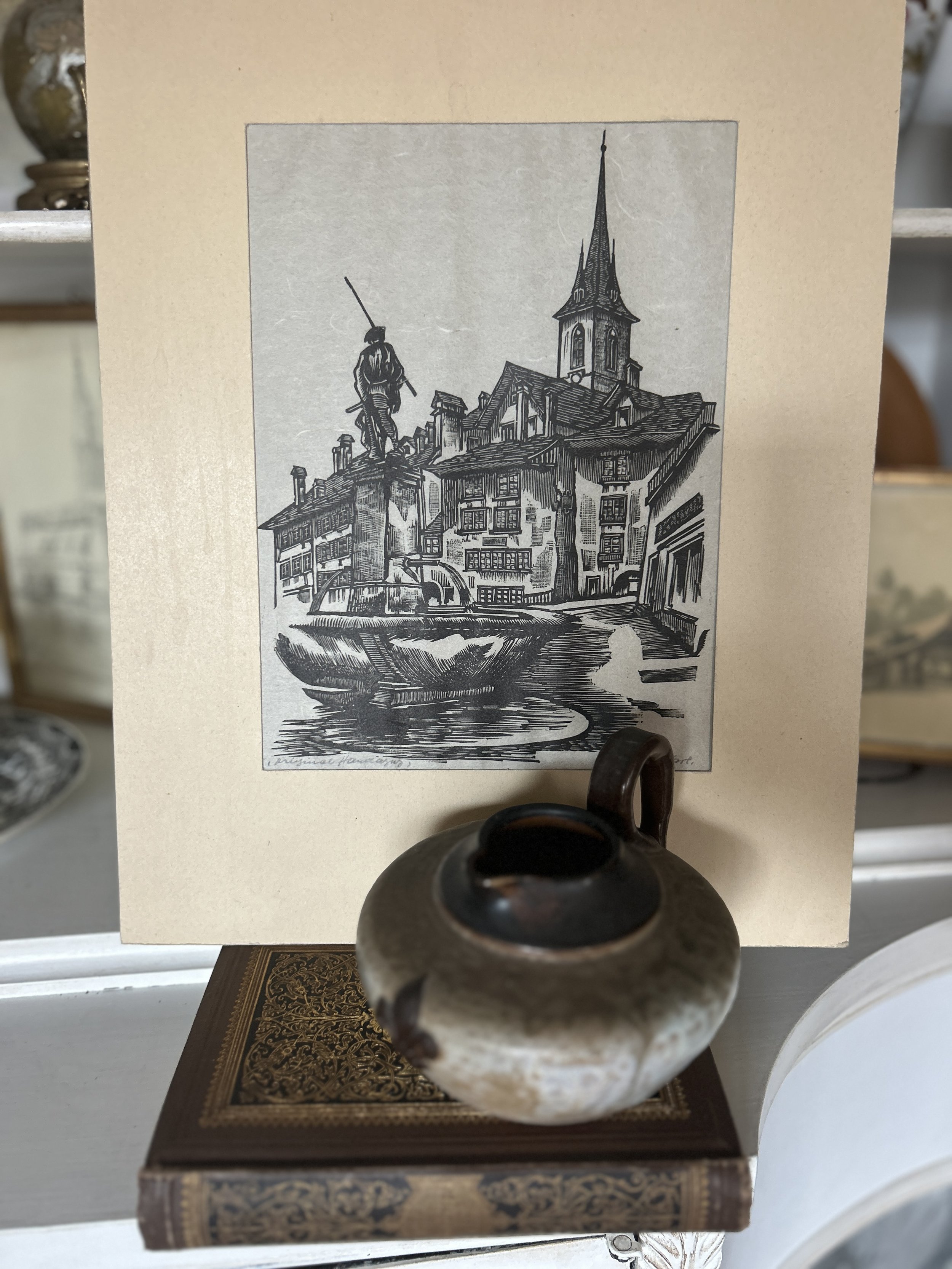 Original woodcut on rice paper, artist signed, Karl Freidrich Krebs, 1800-1945