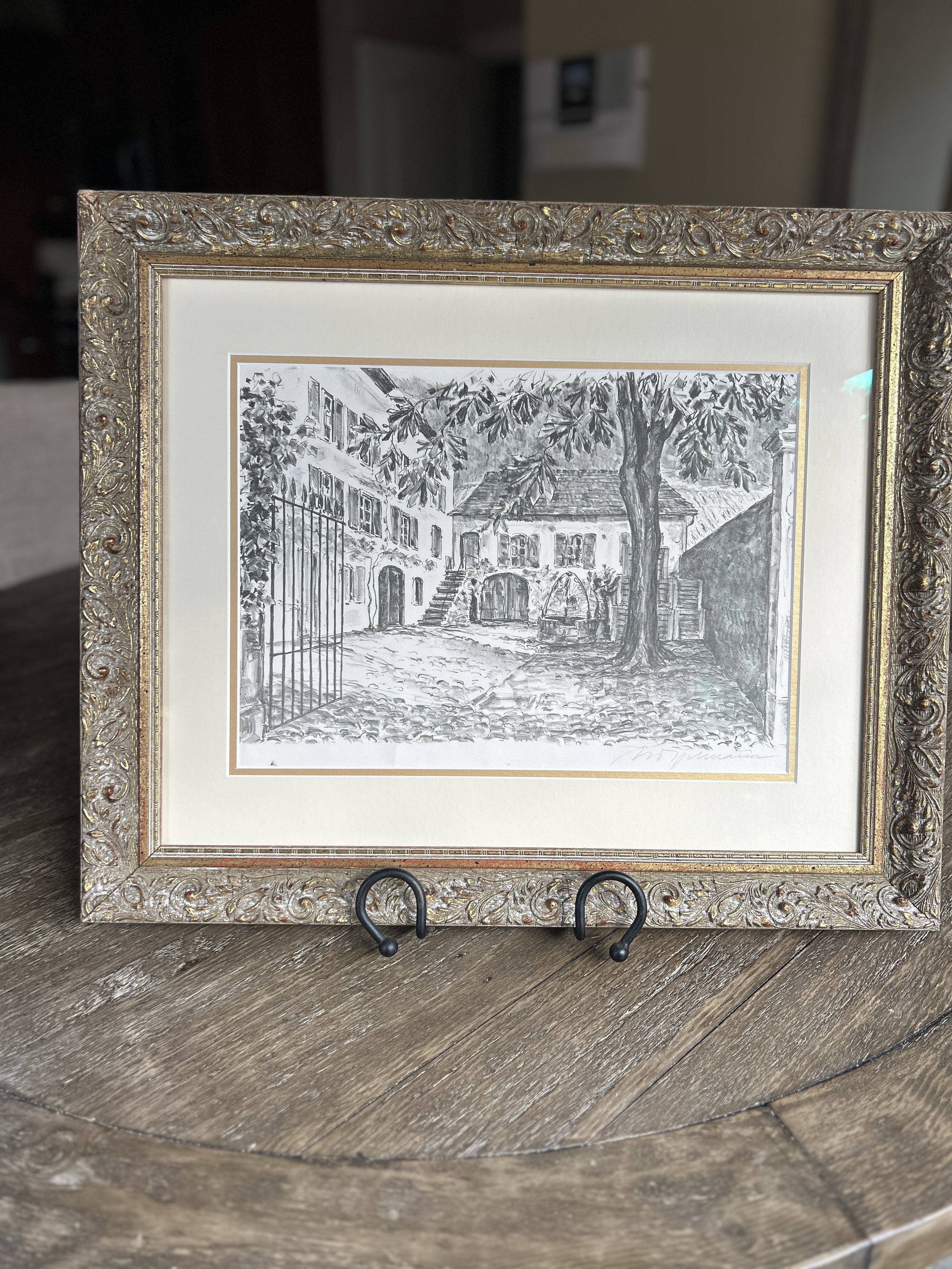Original art charcoal etching of Chateau